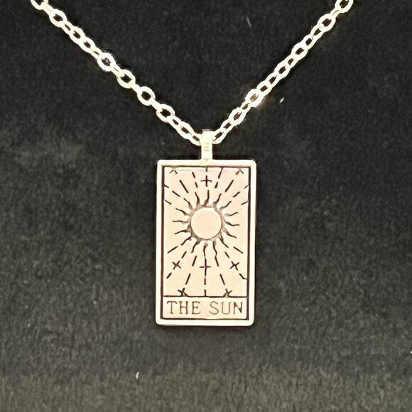 Silver Toned "The Sun" Tarot Card Necklace - Picture 1 of 4